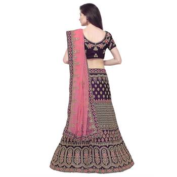 Purple Embroidered Velvet Semi Stitched Lehenga 2