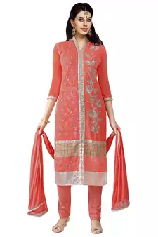 Red Embroidered Georgette Salwar