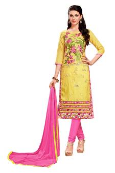 Yellow Thread Faux Cotton Salwar