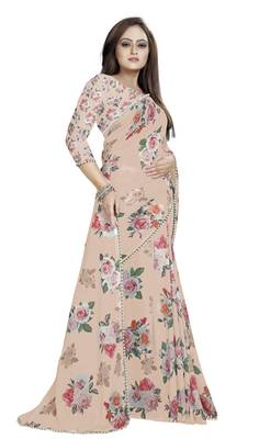 Grayish Orange Color Digital Printed Georgette Saree With Blouse 2