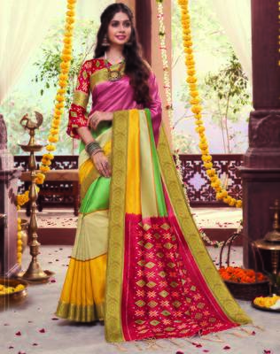 Multicolor woven cotton silk saree with blouse 1