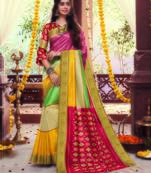 Multicolor woven cotton silk saree with blouse