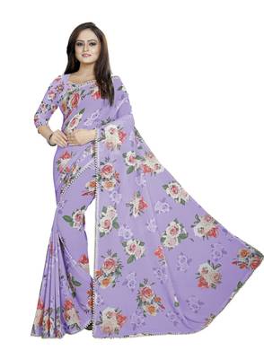 Grayish Violet Color Digital Printed Georgette Saree With Blouse 1