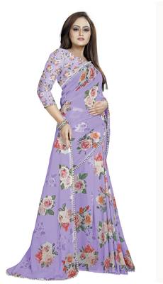 Grayish Violet Color Digital Printed Georgette Saree With Blouse 2