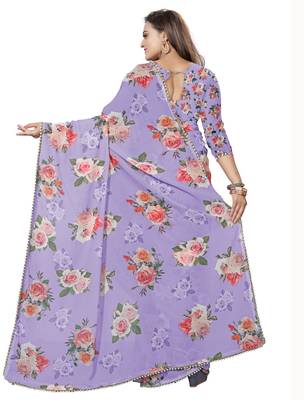 Grayish Violet Color Digital Printed Georgette Saree With Blouse 3