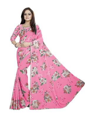 Soft Pink Color Digital Printed Georgette Saree With Blouse 1