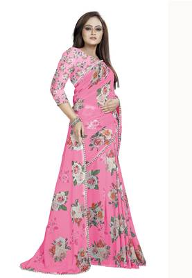 Soft Pink Color Digital Printed Georgette Saree With Blouse 2