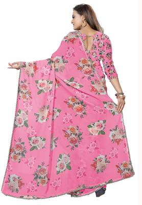 Soft Pink Color Digital Printed Georgette Saree With Blouse 3