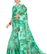 Green printed linen saree with blouse