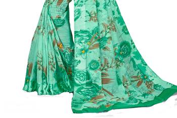 Green printed linen saree with blouse 3