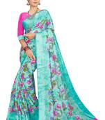 Dark green printed linen saree with blouse