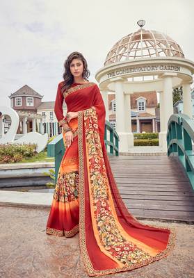 Red Printed Georgette Saree With Blouse 1