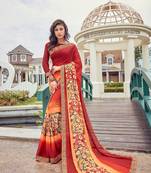 Red Printed Georgette Saree With Blouse