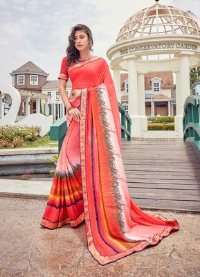 Raspberry Printed Georgette Saree With Blouse 1