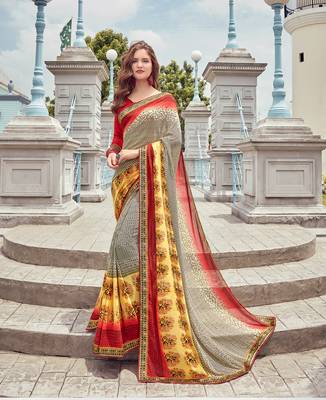 Multicolor Printed Georgette Saree With Blouse 1