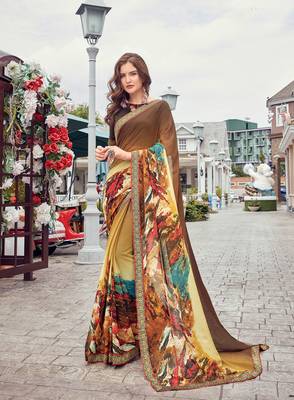 Brown Printed Georgette Saree With Blouse 1