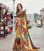 Brown Printed Georgette Saree With Blouse