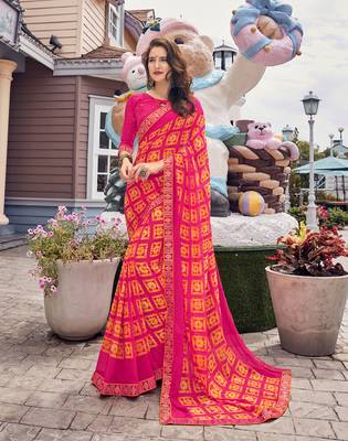 Pink Printed Georgette Saree With Blouse 1