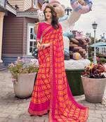 Pink Printed Georgette Saree With Blouse