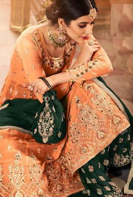 Orange embroidered faux georgette salwar 2