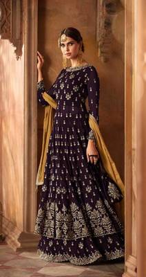 Dark-purple embroidered faux georgette salwar 1