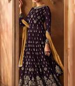 Dark-purple embroidered faux georgette salwar