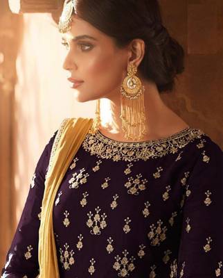 Dark-purple embroidered faux georgette salwar 2