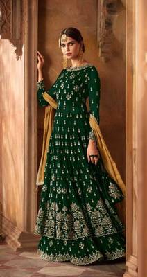 Green embroidered faux georgette salwar 1