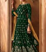 Green embroidered faux georgette salwar