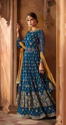 Aqua-blue embroidered faux georgette salwar 1