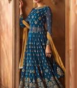 Aqua-blue embroidered faux georgette salwar