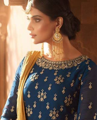Aqua-blue embroidered faux georgette salwar 2