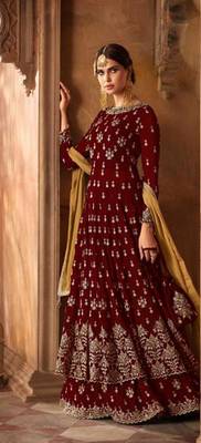 Red embroidered faux georgette salwar 1
