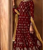 Red embroidered faux georgette salwar