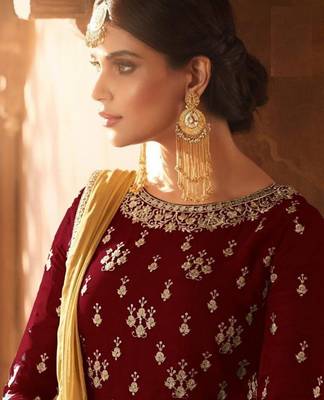 Red embroidered faux georgette salwar 2