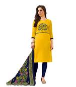 Yellow Embroidered Cotton Salwar
