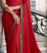Red plain silk saree with blouse
