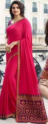 Pink plain silk saree with blouse 1