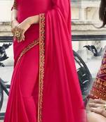 Pink plain silk saree with blouse