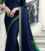 Royal blue plain silk saree with blouse