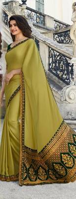 Yellow plain silk saree with blouse 1