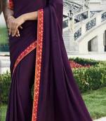 Purple plain silk saree with blouse