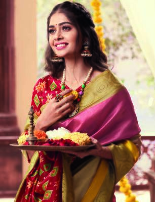 Multicolor woven cotton silk saree with blouse 2