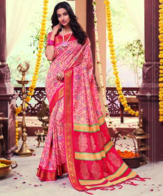 Multicolor woven cotton silk saree with blouse 1