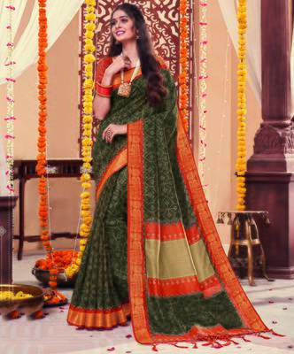 Dark grey woven cotton silk saree with blouse 1