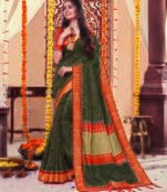 Dark grey woven cotton silk saree with blouse