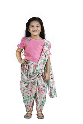 Peach Choli with Multicolour Dhoti Saree Set for girls 1
