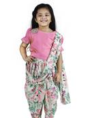 Peach Choli with Multicolour Dhoti Saree Set for girls