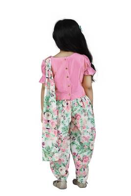 Peach Choli with Multicolour Dhoti Saree Set for girls 3