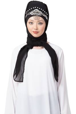 Black Embroidered Georgette Hijab 1